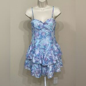 Wild Fable Women’s Blue Floral Print Sweetheart Neck Sleeveless Mini Dress s XS